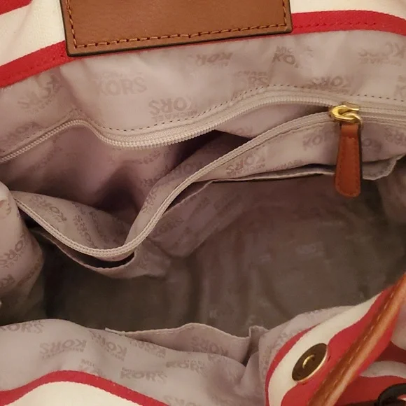 Michael Kors Gansevort canvas Purse Tote Striped red white - Picture 4 of 11